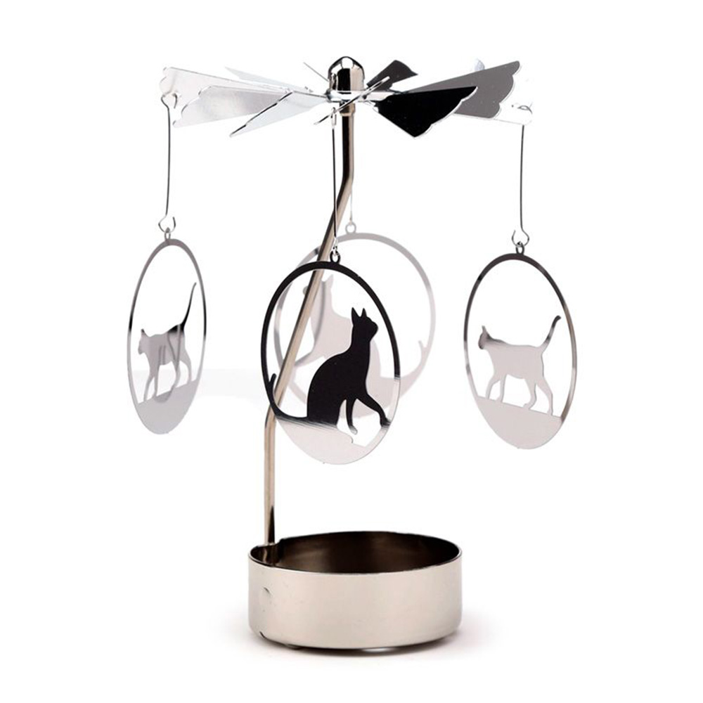 Cat spinning tea light candle holder