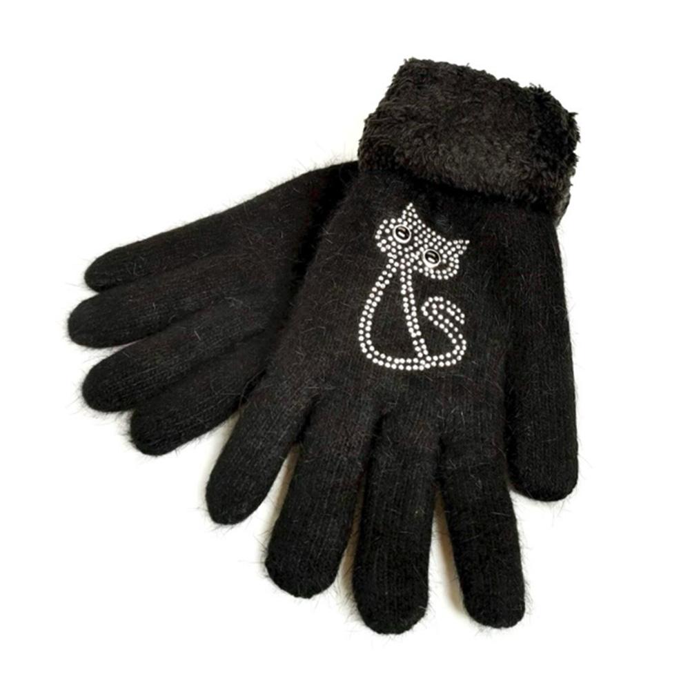 Cat faux fur gloves - black