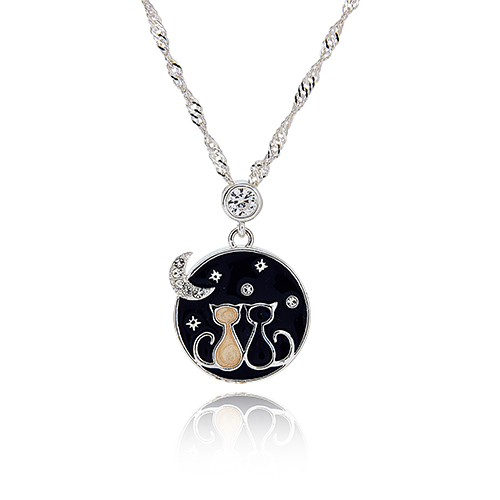 Stargazing cats silver plated necklace