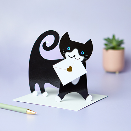 3D card - black and white cat Tommo
